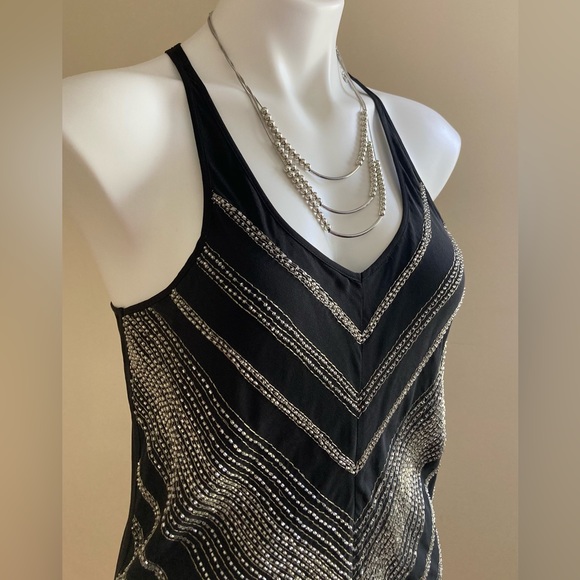 Madison Marcus Black & Silver Silk Beaded Mini Dress Sz. XS - Picture 3 of 14